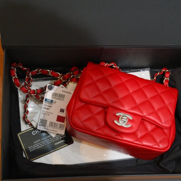 Chanel Quilted Lambskin Mini Square Flap Red NWT - Picture 16 of 16